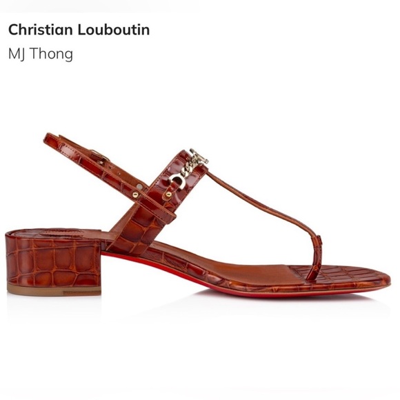 CHRISTIAN LOUBOUTIN MJ THONG CARAMEL BROWN CROC LEATHER SANDALS SZ 39 BLOCK HEEL - Picture 14 of 16